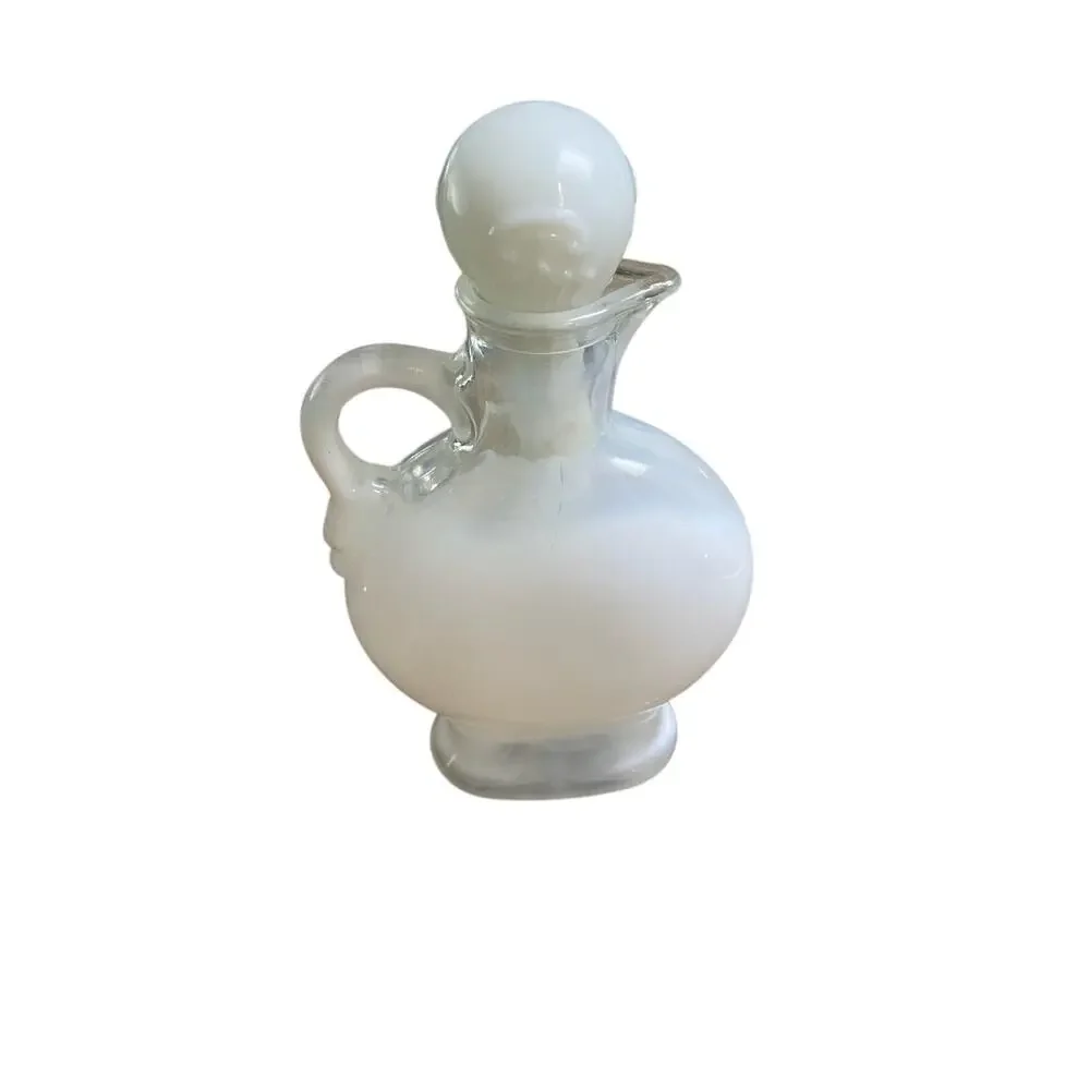 Milk Glass Decanter | Embossed Starburst | Empty Bottle | Decor - Vintage